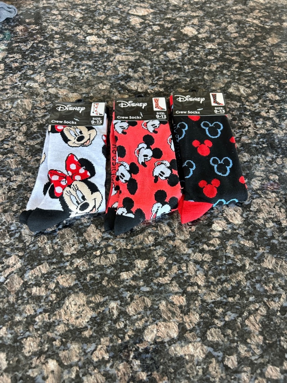 DISNEY  ASSORTED CREW SOCKS SIZE 9-13 ZLOT OF 3 NWT